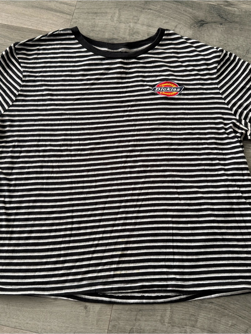 Dickies Black and White Striped Shirt with Logo Tag